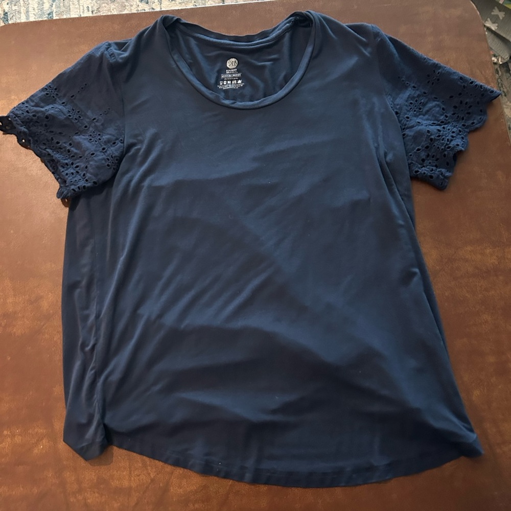 Kindred Bravely Navy Eyelet Sleeve Maternity/Nursing Top